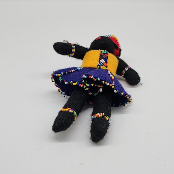 Hand Crafted African Felt Doll With Baby on Back Beaded 7.5" - Picture 9 of 9